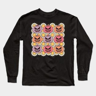 Funny Hippie Flower Pumpkin Halloween Gift Long Sleeve T-Shirt